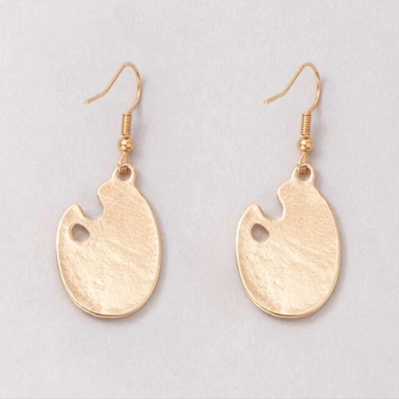 Artist Paint Palette Earrings Gold Tone Dangle Drop Earrings - Picture 4 of 6